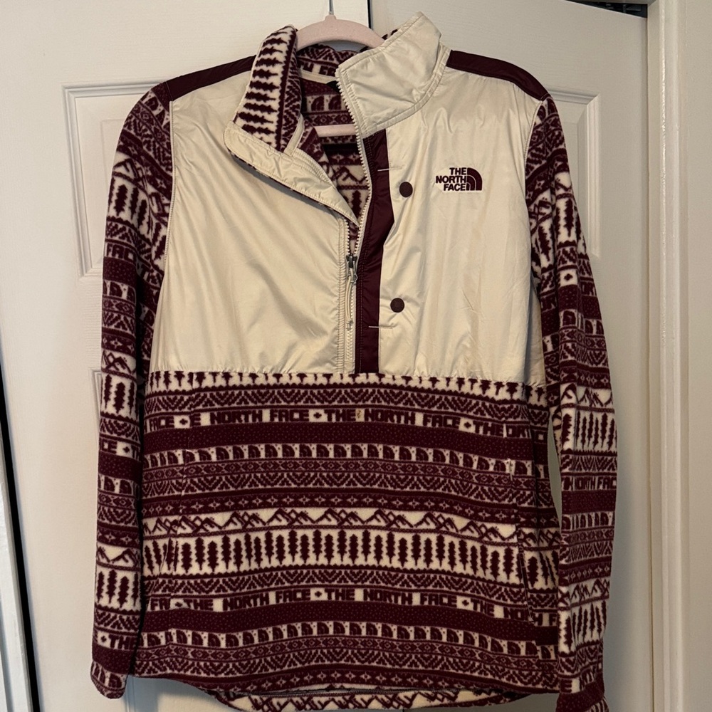 The North Face Maroon and Cream Patterned Jacket